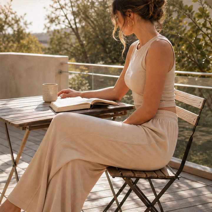 Soléne™ – Ribbed Knit Sleeveless Crop Top &amp; Wide-Leg Pants 2-Piece Set + 50% OFF