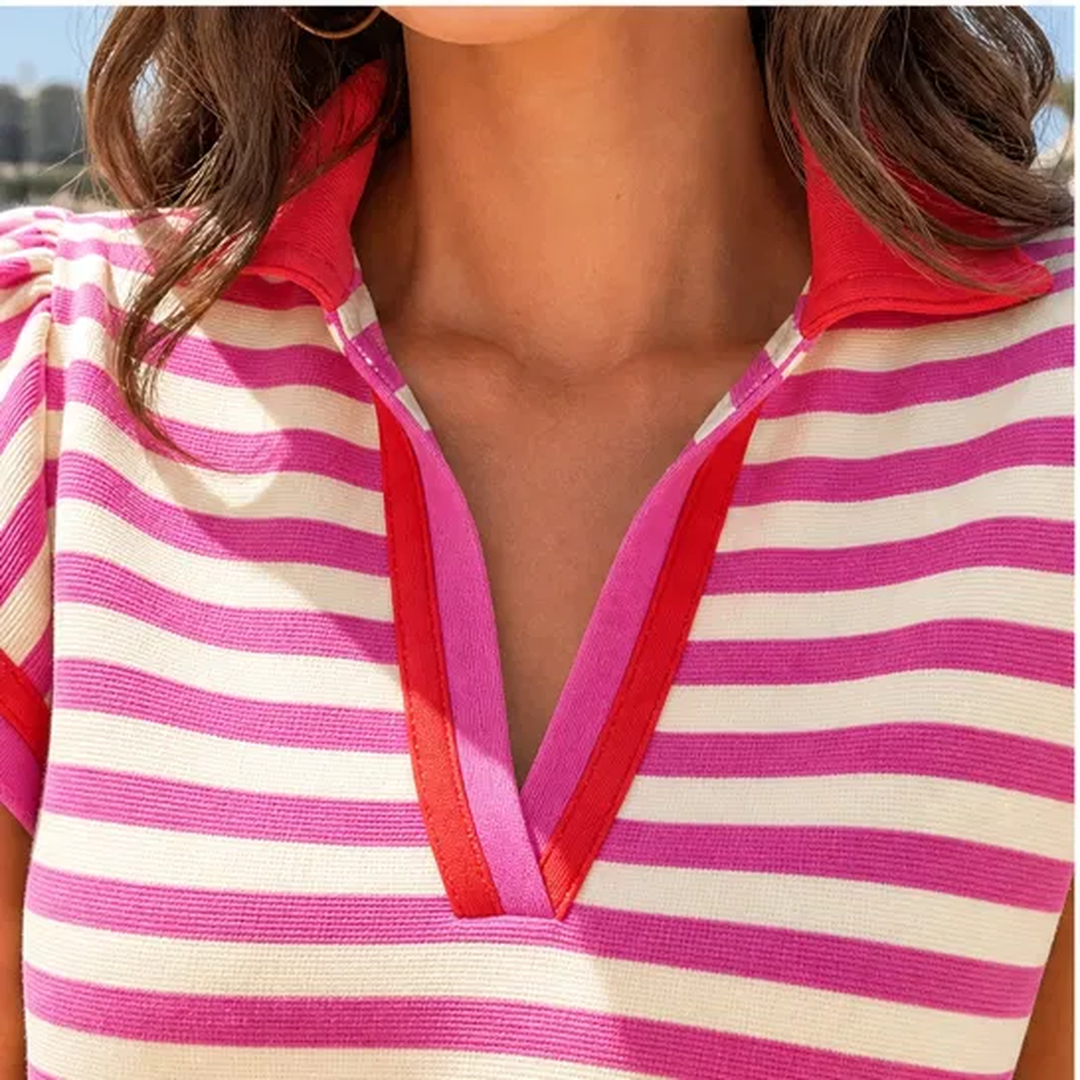Regatta™ – Striped V-Neck Polo Mini Dress with Flutter Sleeves + 50% OFF