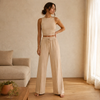 Soléne™ – Ribbed Knit Sleeveless Crop Top & Wide-Leg Pants 2-Piece Set + 50% OFF