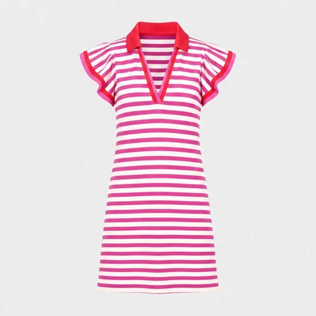 Regatta™ – Striped V-Neck Polo Mini Dress with Flutter Sleeves + 50% OFF