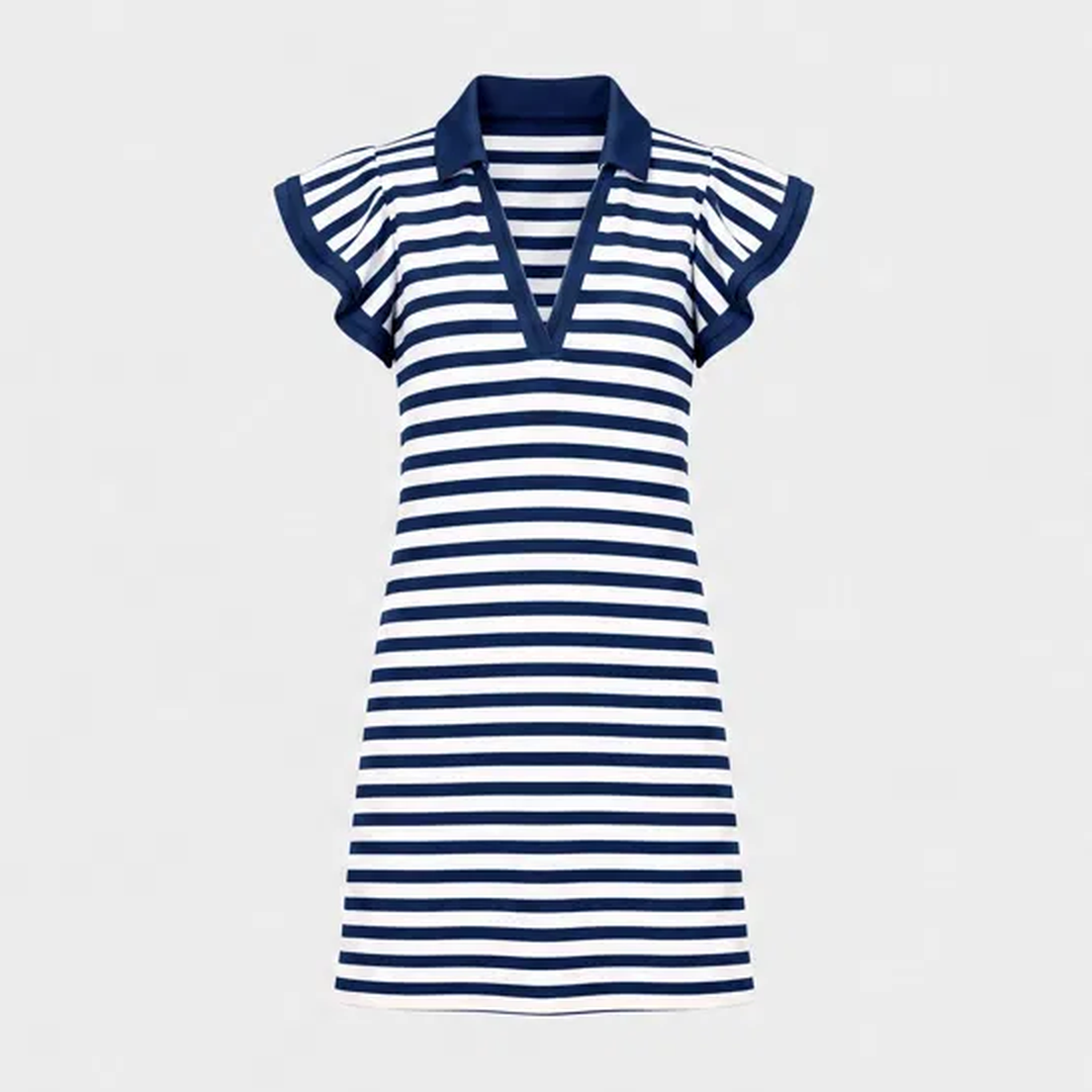 Regatta™ – Striped V-Neck Polo Mini Dress with Flutter Sleeves + 50% OFF
