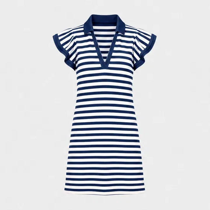 Regatta™ – Striped V-Neck Polo Mini Dress with Flutter Sleeves + 50% OFF