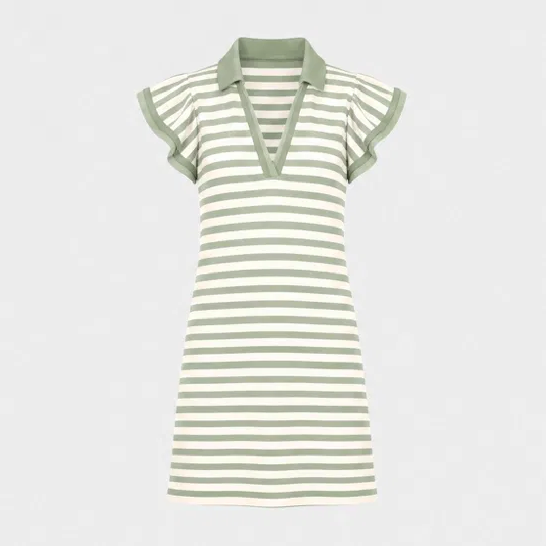 Regatta™ – Striped V-Neck Polo Mini Dress with Flutter Sleeves + 50% OFF