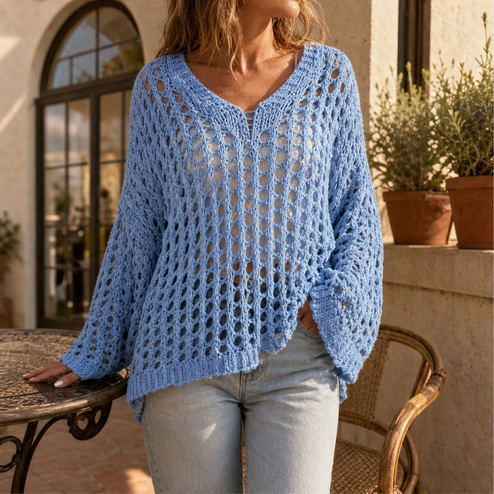 Dunelle™ – Open-Knit Crochet Top with Relaxed Batwing Fit + 50% OFF