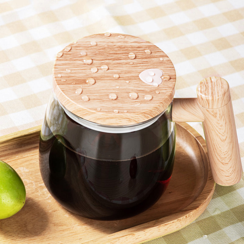 Brewell™ – Self-Stirring Glass Mug with Wood-Grain Lid &amp; One-Touch Whisk + 50% OFF