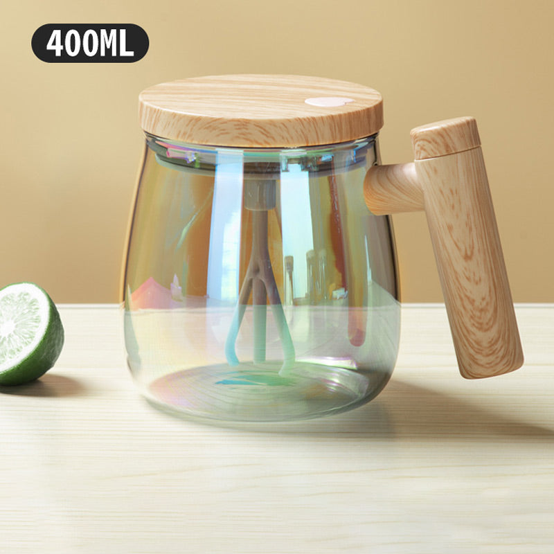Brewell™ – Self-Stirring Glass Mug with Wood-Grain Lid &amp; One-Touch Whisk + 50% OFF