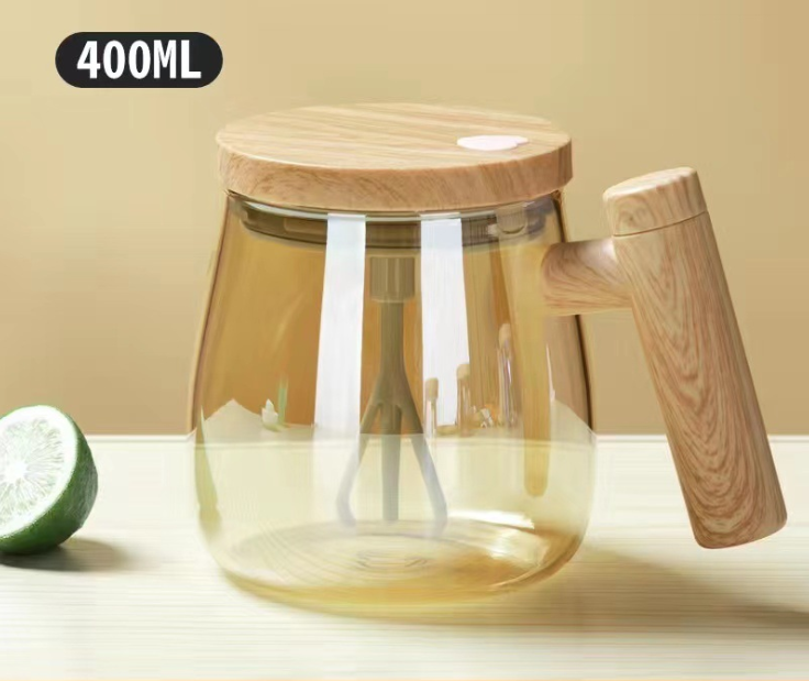 Brewell™ – Self-Stirring Glass Mug with Wood-Grain Lid &amp; One-Touch Whisk + 50% OFF
