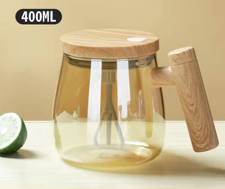 Brewell™ – Self-Stirring Glass Mug with Wood-Grain Lid &amp; One-Touch Whisk + 50% OFF