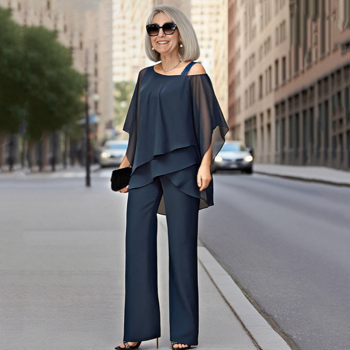 Soirella™ – Asymmetric Chiffon Overlay &amp; Wide-Leg Pant 2-Piece Set + 50% OFF