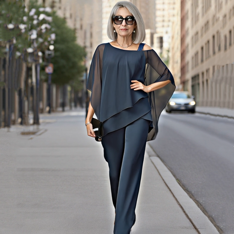 Soirella™ – Asymmetric Chiffon Overlay &amp; Wide-Leg Pant 2-Piece Set + 50% OFF