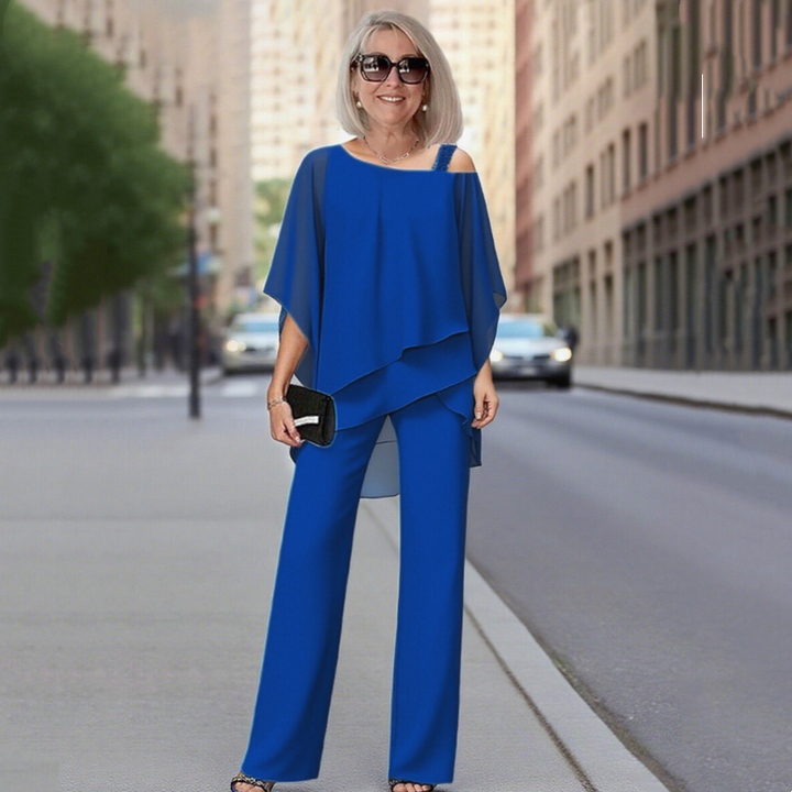 Soirella™ – Asymmetric Chiffon Overlay &amp; Wide-Leg Pant 2-Piece Set + 50% OFF
