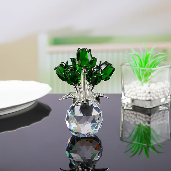 Petalune™ – Hand-Cut Crystal Rose Bouquet Figurine with Faceted Vase + 50% OFF