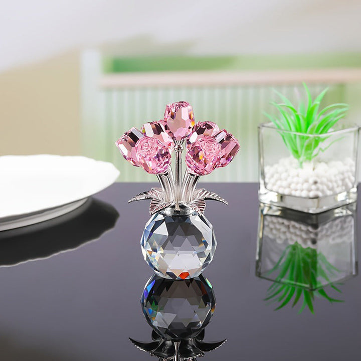 Petalune™ – Hand-Cut Crystal Rose Bouquet Figurine with Faceted Vase + 50% OFF
