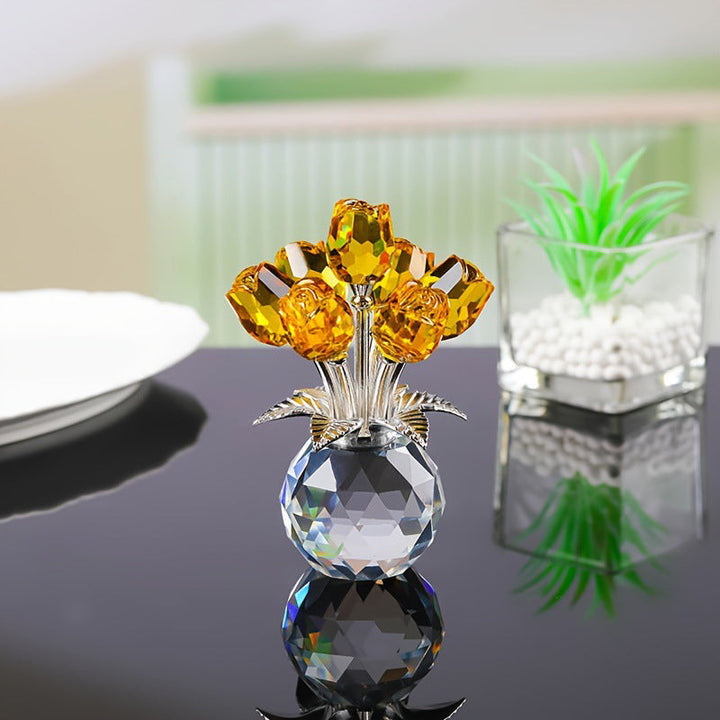 Petalune™ – Hand-Cut Crystal Rose Bouquet Figurine with Faceted Vase + 50% OFF