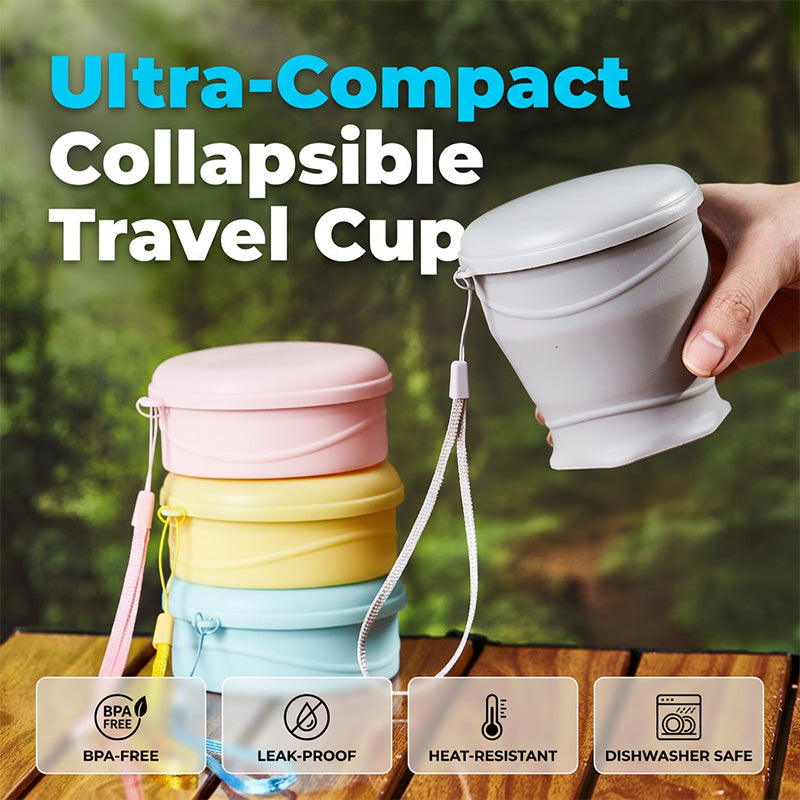 Canteo™ – Leak-Proof Collapsible Silicone Travel Cup with Lid &amp; Wrist Strap + 50% OFF
