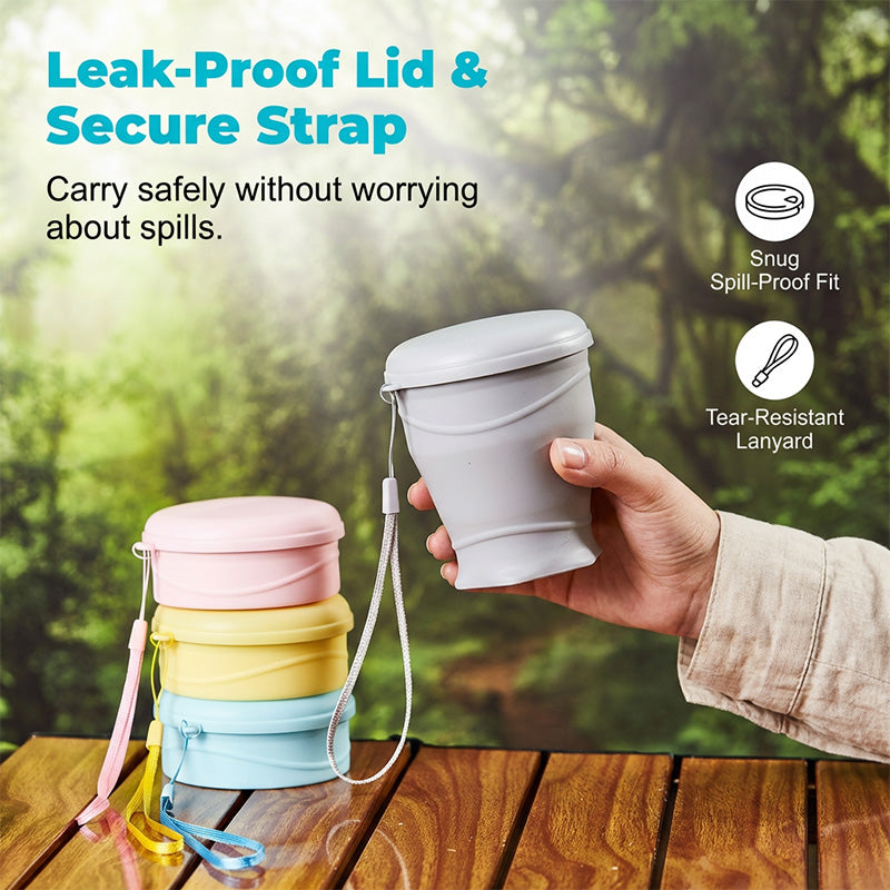 Canteo™ – Leak-Proof Collapsible Silicone Travel Cup with Lid &amp; Wrist Strap + 50% OFF