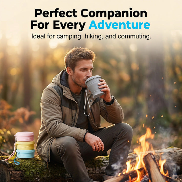 Canteo™ – Leak-Proof Collapsible Silicone Travel Cup with Lid &amp; Wrist Strap + 50% OFF